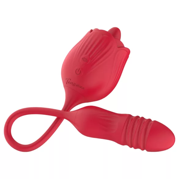 Teazers Rose - Stoßvibrator mit zungenförmigem Klitoris-Stimulator (rot)