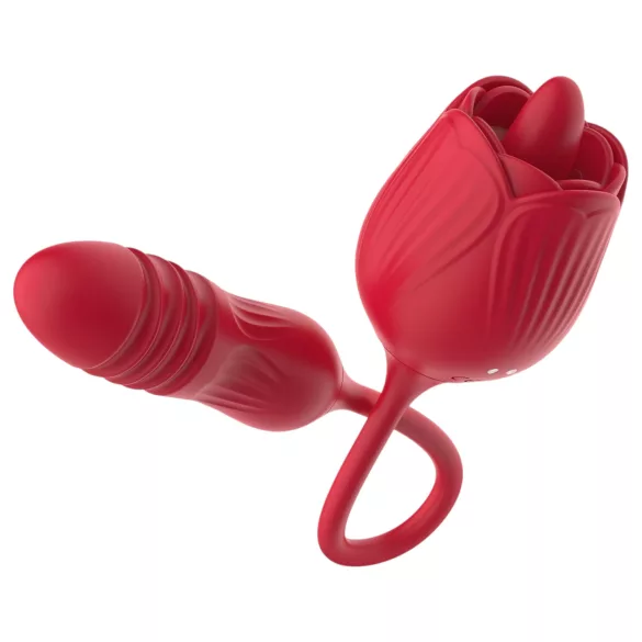 Teazers Rose - Stoßvibrator mit zungenförmigem Klitoris-Stimulator (rot)