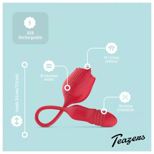 Teazers Rose - Stoßvibrator mit zungenförmigem Klitoris-Stimulator (rot)
