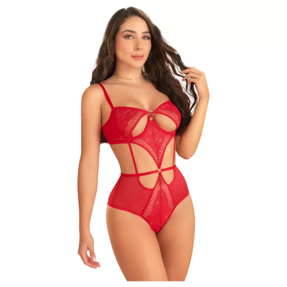 Zôf Ruby - Spitzenbody mit Cut-outs und verstellbaren Trägern (Rot)