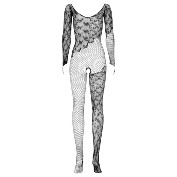 Obsessive F210 - rosafarbenes, langärmliges schwarzes Netz-Overall (S-L)