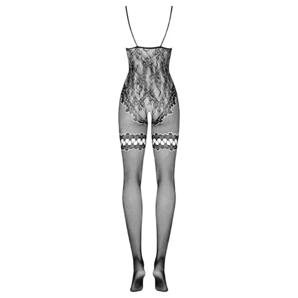 Obsessive F213 - geblümter, transparenter schwarzer Overall (S-L)