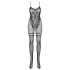 Obsessive F213 - geblümter, transparenter schwarzer Overall (S-L)