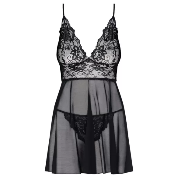Obsessive Idillia - leichtes, spitzenbesetztes Nachtkleid und String (schwarz) - L/XL
