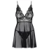 Obsessive Idillia - leichtes, spitzenbesetztes Nachtkleid und String (schwarz) - L/XL