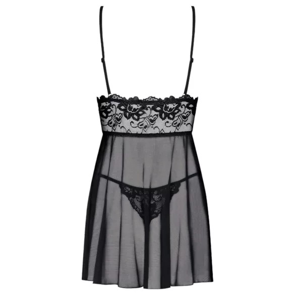 Obsessive Idillia - leichtes, spitzenbesetztes Nachtkleid und String (schwarz) - L/XL
