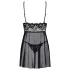 Obsessive Idillia - leichtes, spitzenbesetztes Nachtkleid und String (schwarz) - L/XL