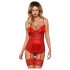 Obsessive Lovica - Spitzen-Set mit Strumpfhalter und Tanga (rot)