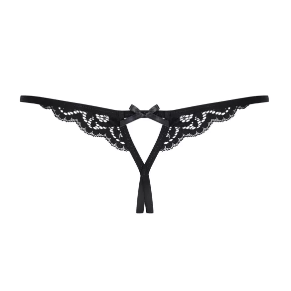Obsessive 831-THC-1 - Offener Spitzen-Tanga mit Schleife (schwarz)