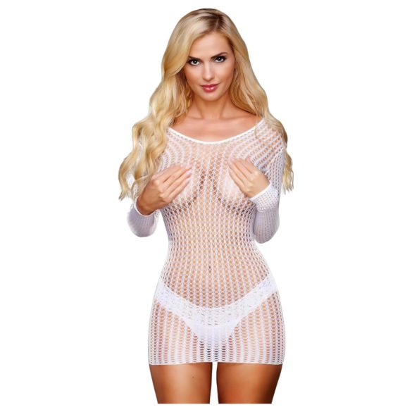 Lapdance Bühne - Langarm-Netz Minikleid (Weiß) - S-L