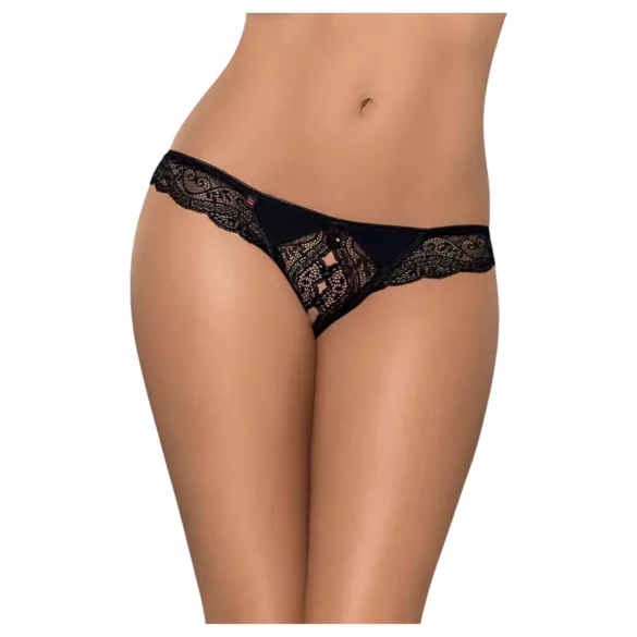 Obsessive Miamor - Steinverzierte, offene Damen-Spitzenstring (schwarz) - XXL