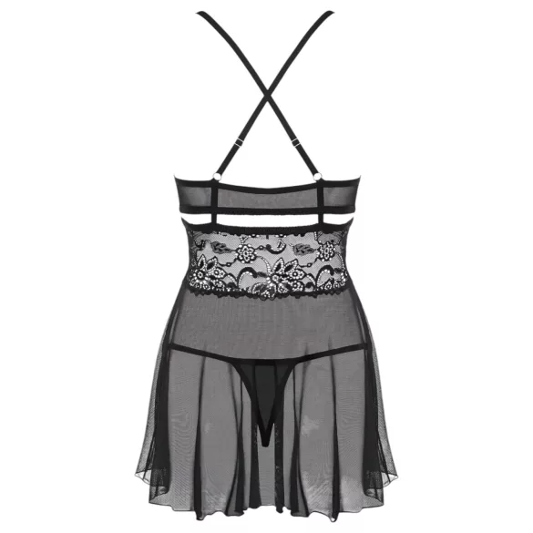 Obsessive 838-BAB-1 - transparenter, spitzen Babydoll-Set (schwarz) - L/XL